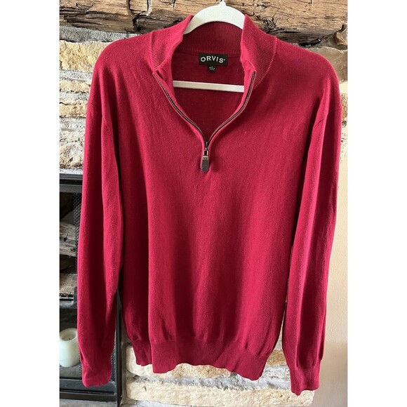 Orvis Other - Orvis Sweater Mens Size Large Red 1/4 Zip Silk Cashmere Blend Long Sleeve